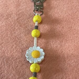 Hand Crafted Yellow and White Daisy Phone Charm , 5” long.(self stick hook)